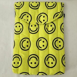 BAGGU Puffy Laptop Sleeve 13 inch Smiley Face Yellow Padded Case